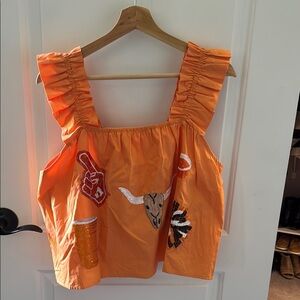 Orange Longhorn Tank Top with Sequin Designs